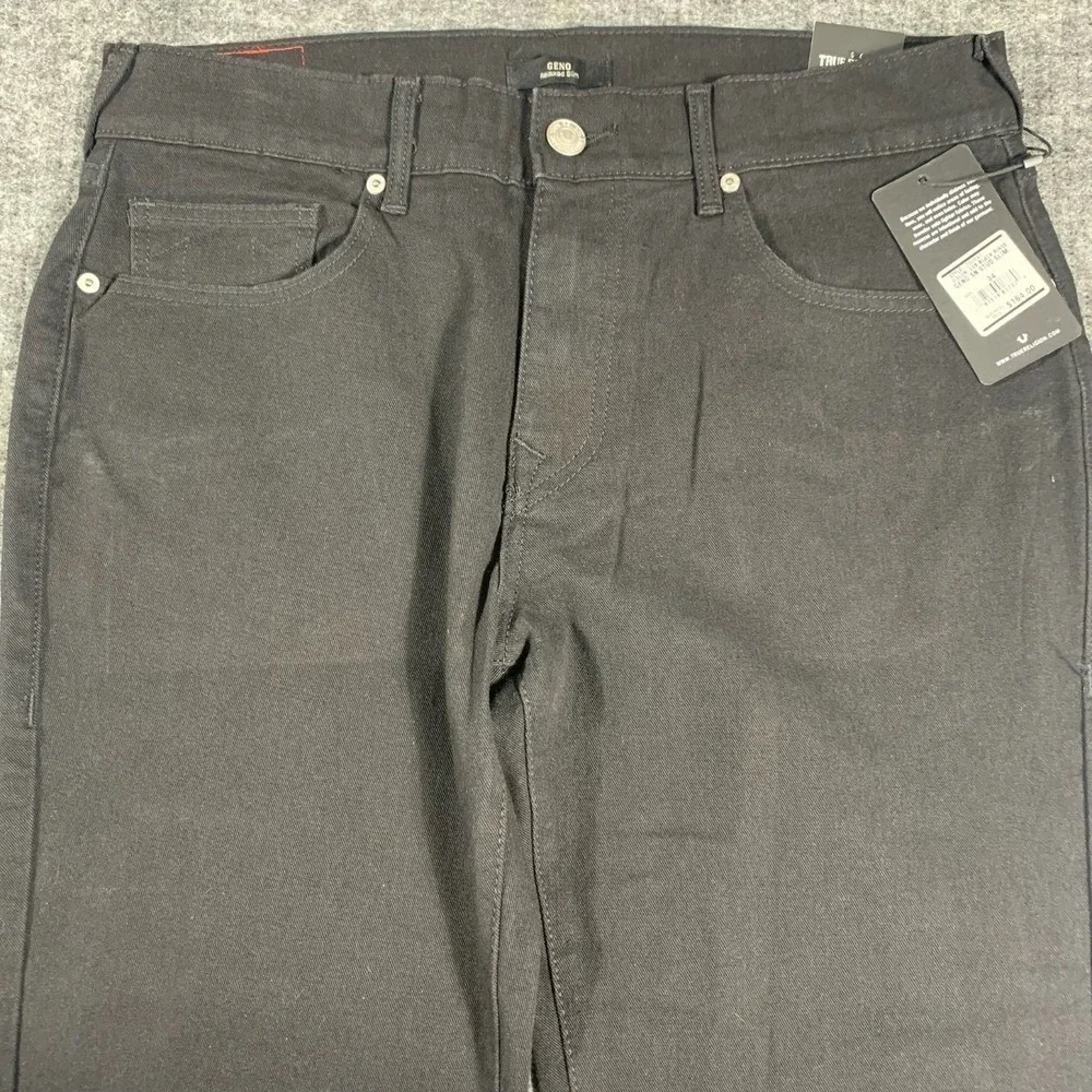 True Religion Jeans Mens 34 Black Denim Geno Relaxed Slim‎ Studded Stretch $164